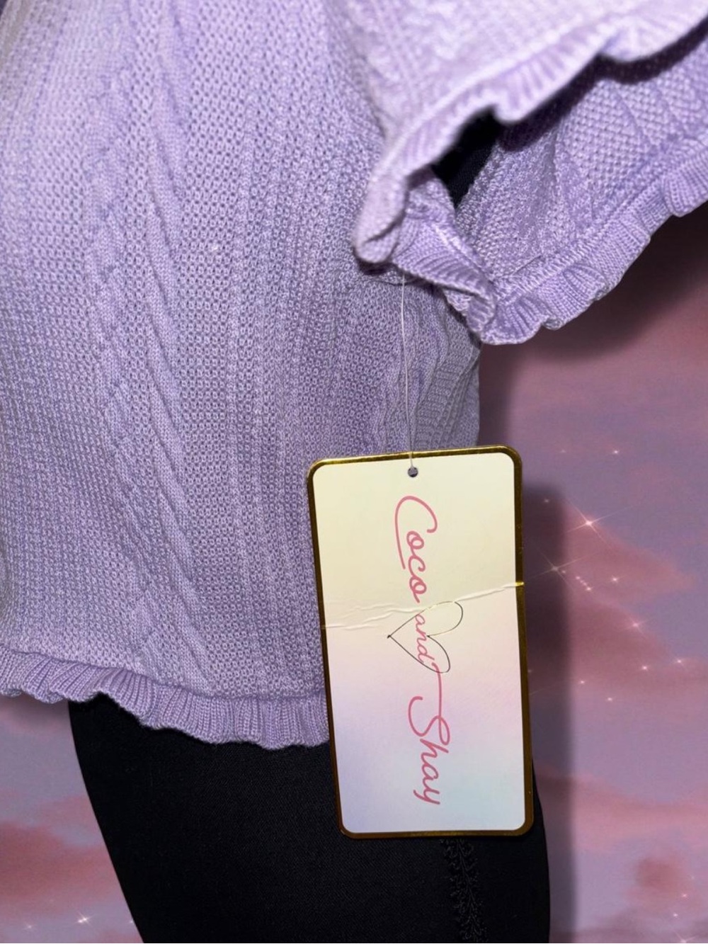 Lilac Ruffle-Trim Cropped Button-Up Knit Top - Picture 3 of 4